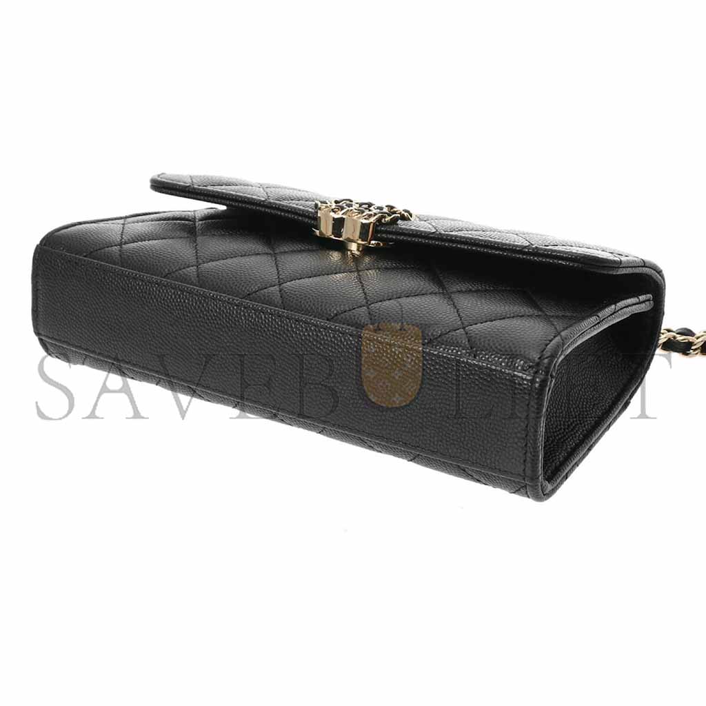 CHANEL BLACK CAVIAR LEATHER PHONE CASE SHOULDER BAG (18*10*4.5cm)